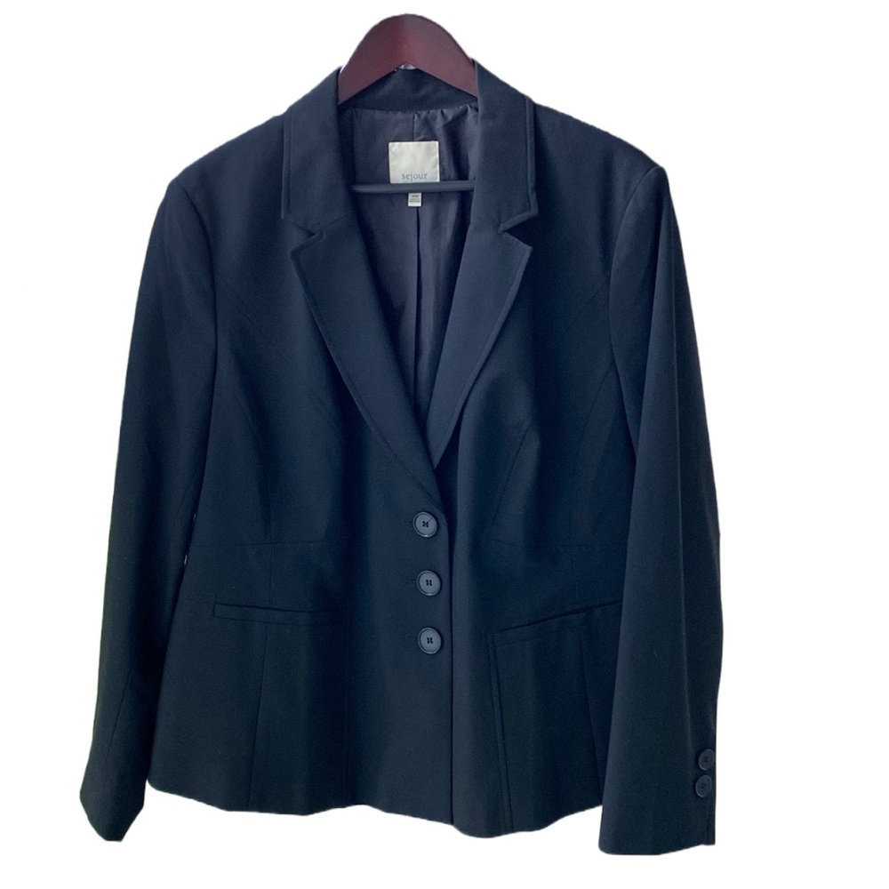 🖤 Sejour Nordstrom Lined Three-Button Stretch Suit Jacket/Blazer Black Plus 16W